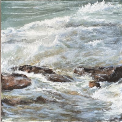 Vagues- mer Acrylique sur toile de lin brut Marie-Joëlle Cédat-artiste animalier peinture animaliere-art-animalier- peintre-animalier